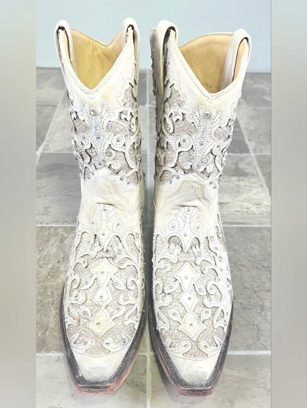 CORRAL INLAY & CRYSTAL WHITE BONE WESTERN BOOTS.